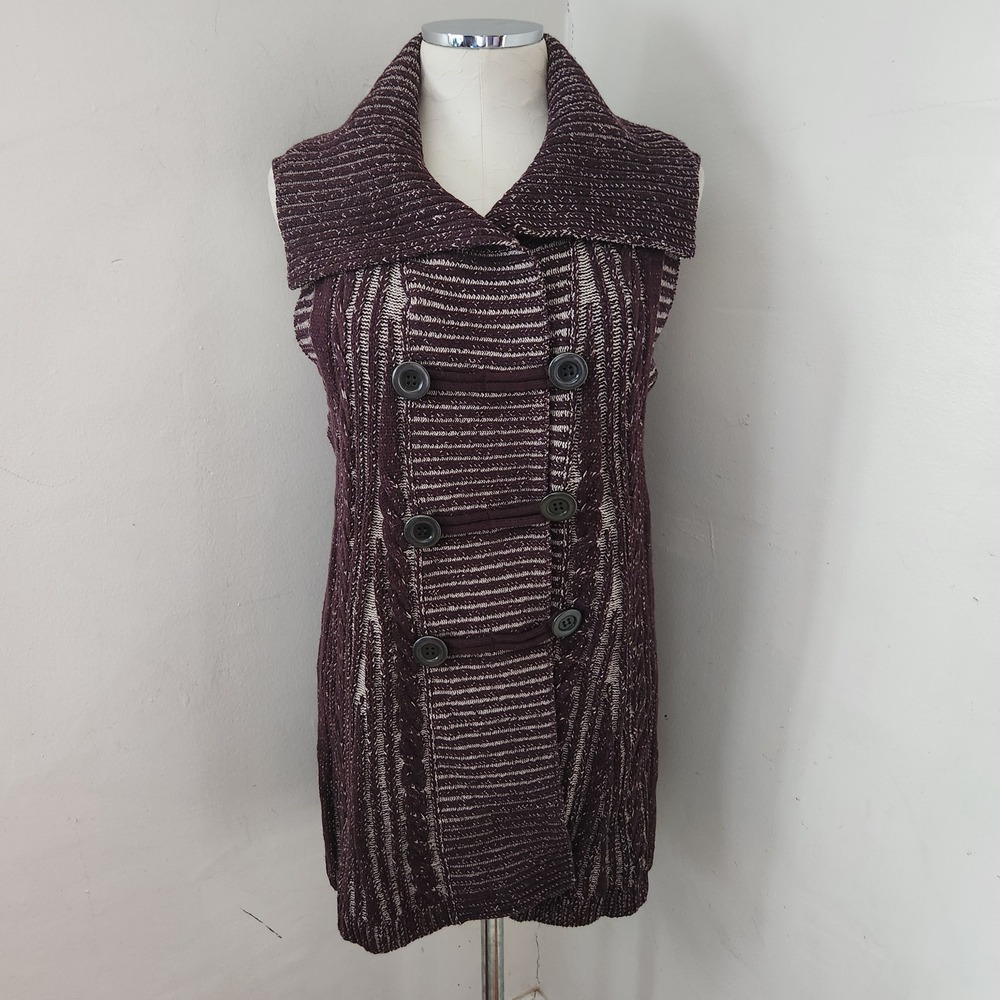 Style & Co Womens Large Purple Marled Knit Double Breasted Sweater Vest Collar